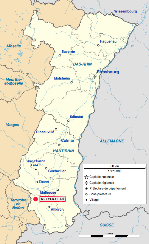 Illustration de la carte d'Alsace - Situation de Guevenatten