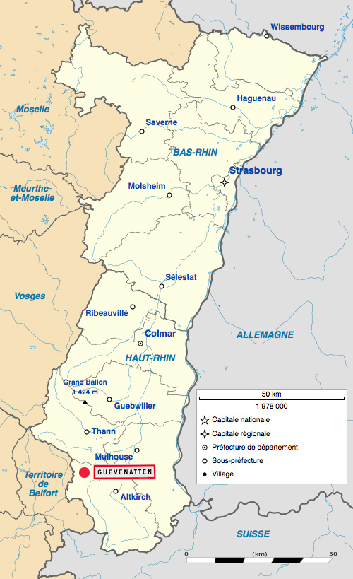 Illustration de la carte d'Alsace - Situation de Guevenatten