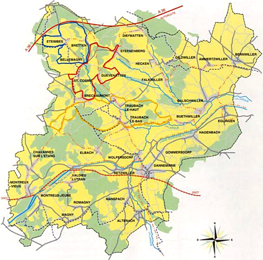 illustration de la carte des circuits VTT autour de Guevenatten